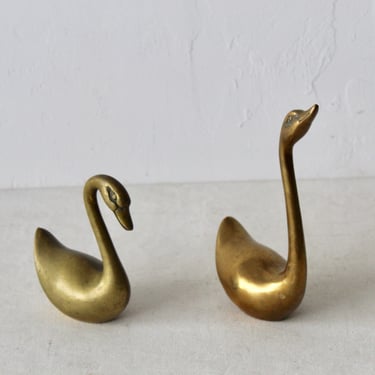 Vintage Mid Century Modern Small Scale Brass Swans Sculptures-a pair Free Shiping 