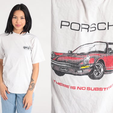 Vintage Porsche Shirt 90s Sports Car TShirt There Is No Substitute Graphic T Shirt Turbo Classic Car Tee 1990s White Medium 