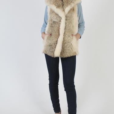 80s Natural Coyote Fur Vest, Plush Ivory Arctic Fox Coat, Vintage Mens Womens Ski Jacket 