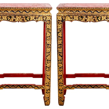 Pair of Polychrome Gilt Decorated Asian Stands