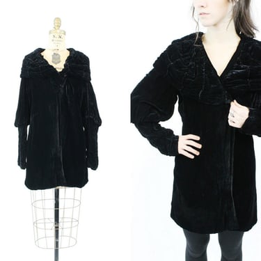 1920s silk velvet jacket xs small | vintage jacket leg o' mutton sleeves 