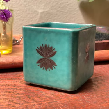 Vintage 1960s Gustavsberg Argenta Pottery Silver Inlay Cigarette Box Cup Cube Model# 1525 Mid-Century Scandinavian 