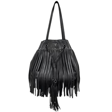 Prada Black Fringe Leather Shoulder Bag