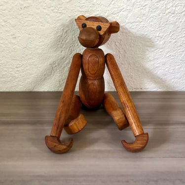Vintage Mid Century Teak Monkey, Mid Century Modern Monkey Figurine, Danish Kay Bojesen Era 