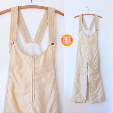 So Cool Vintage 70s 80s Oatmeal Colored Overalls Ski Pants by Sportcaster 