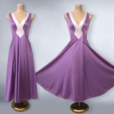 VINTAGE 80s Lavender and Pink OLGA Full Sweep Midi Nightgown Color Block Style #9206 | Stretch Bodice 154