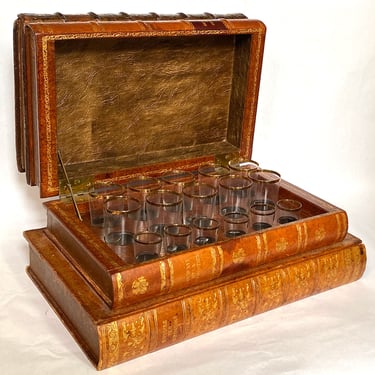 [CONSIGNOR RETURN] French Baccarat Glass and Leather Book-Form Box (Tantalus)