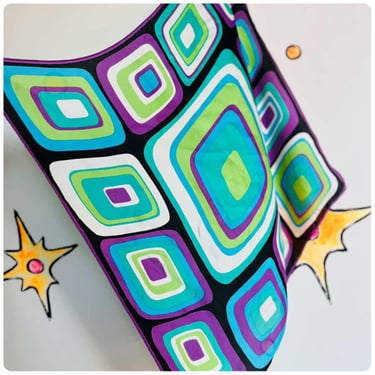 Anne Klein Funky Cyber Art Silk Scarf – Groovy Square Scarf – Y2K Retro – 21” 