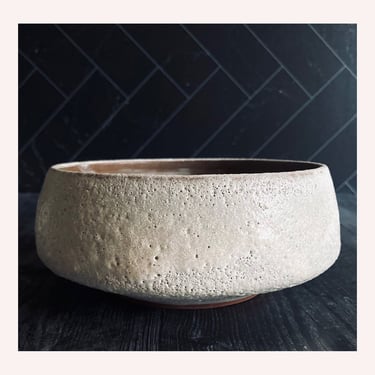 SHIPS NOW- Stoneware Shallow Bowl with Textural White Lava Glaze Handmade Studio Pottery with Earthy Rock Like Surface 