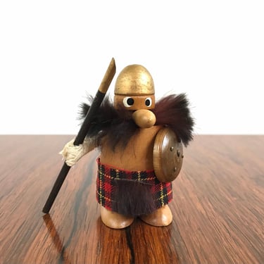 Mid Century Wooden Scottish Warrior Figurine 