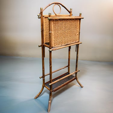 Victorian Bamboo Magazine Stand – Anglo-Japanese Aesthetic Movement Wicker Rack, c.1880 