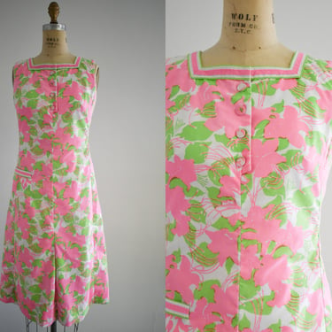 1960s Lilly Pulitzer Pink and Green Floral Dress 