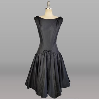 1960s Cocktail Dress / 1960s Black Silk Dress / 1960s Party Dress / Size Large 