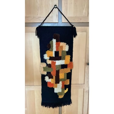 Mid-Century Tapestry Fiber Art Wall Hanging, Vintage Handwoven String Wall, Electric Marigold