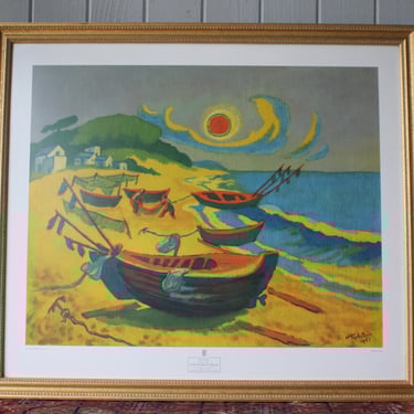 Vintage Mid Century Modern Lithograph Print Sun on Baltic Sea after Max Pechstein 1952 