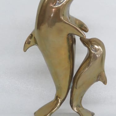 Penco Taiwan Brass Mother Dolphin with Baby Figurine Sculpture 3574B