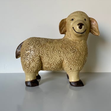 Vintage Hand Carved Wood  Sheep Sculpture 