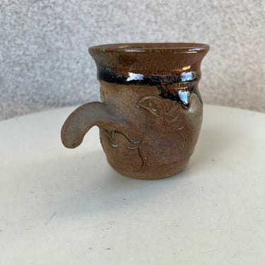 Vintage fantasy big nose handle theme 3D studio art pottery stoneware brown mug holds 8 oz 