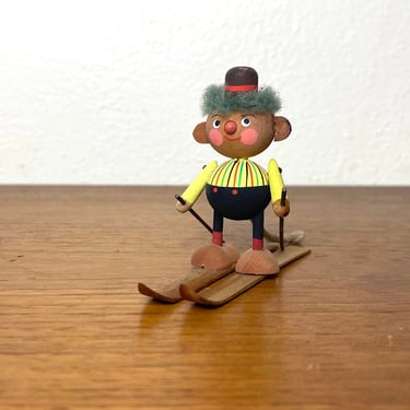 Vintage 1960s Swedish Wooden Troll Doll Skier 