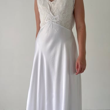 1930's White Silk Slip with Bow Embroidery