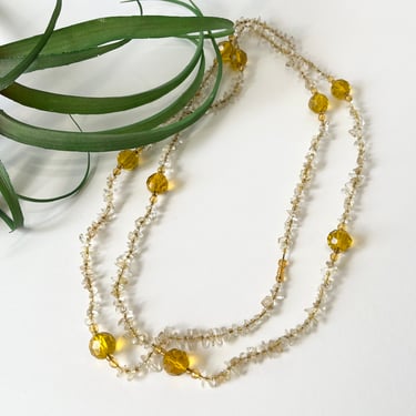 Vintage Yellow and Clear Beaded Necklace