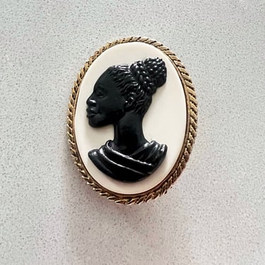 African queen cameo brooch, vintage african jewelry, lapel pin, black girl magic 