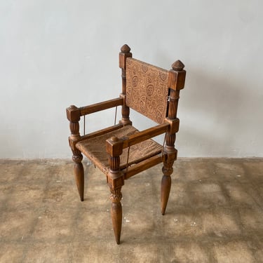 Antique Spanish Colonial Wood and Carved Leather Chair