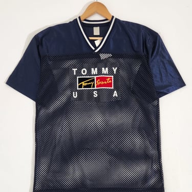 Vintage 1990s Tommy Hilfiger Sports USA Navy Mesh Jersey Sz. L