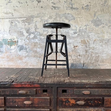 Antique 1920s Industrial American Cabinet Drafting Stool Spring Seat 
