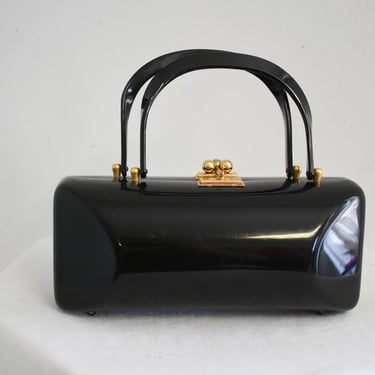 1950s Black Beveled Lucite Box Purse 