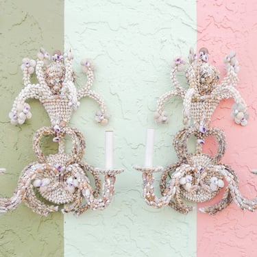 Pair of Shell Encrusted Wall Sconces