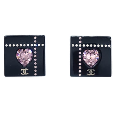 Chanel Square Earrings Clip-On Black Rhinestone 04A
