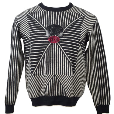 Gianfranco Ferré 1980s Vintage Op Art Monochrome Wool Emblem Sweater 
