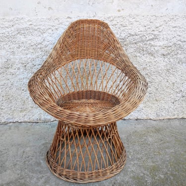 Vintage Wicker Chair/ Retro Rattan Brown Chair/ Vintage Furniture/ Entryway Furniture/ Egg Bucket Chair/ Seating/ Yugoslavia/ 70s 