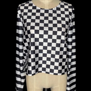 Checkmate Top-Black and White Long Sleeve Top-Rave Top- Carnival Top- Dance Costume, top Y2K 