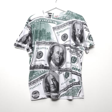 vintage 100 DOLLAR bill all over BENJAMIN'S print money shirt -- Size Medium/Large -- vintage 1990s t-shirt 
