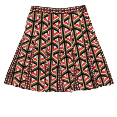 Diane von Furstenberg - Orange, Black, Cream, &amp; Olive Print Pleated Skirt Sz 4