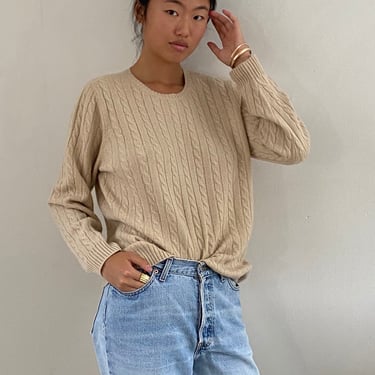 80s Ralph Lauren cashmere sweater / vintage oatmeal cashmere cable ribbed knit Ralph Lauren crewneck oversized sweater | L XL 