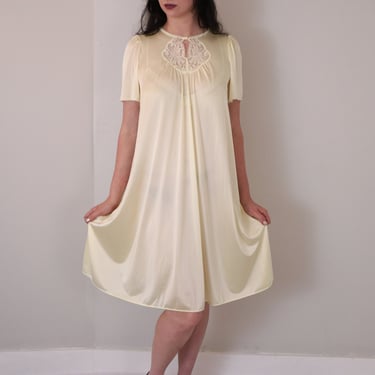 1960's Yellow Slip Dress/ Vintage Trapeze Dress/ Nylon Summer Dress/ Made in U.S.A 