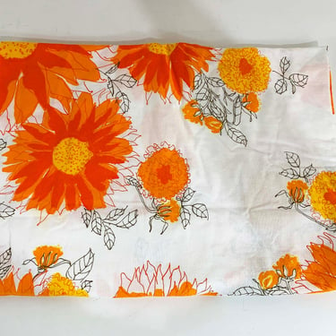 Vintage Orange Vera Tablecloth Floral Mid-Century Table Cloth Dining Flowers Large 1960s 