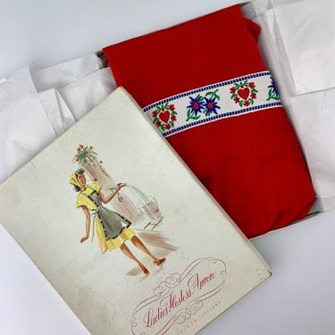 1950'S Hostess Apron - Made in Switzerland - All Cotton - NOS Vintage Deadstock - Original Box - Size Medium 