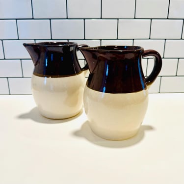 Pair of Antique RPR Roseville Pottery Pitchers, Made in USA, Stoneware Pottery, RPR Co. 