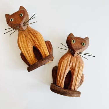 Pair of Wooden Cat Bookends