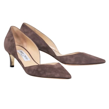 Jimmy Choo - Taupe Suede Pointy Kitten Heel D’orsay Pumps Sz 8