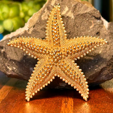 Vintage Starfish Brooch Realistic Figural Gold Tone Pin Signed Monet Vtg Retro Gift 