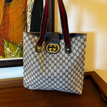 GUCCI GG Tote Bag PVC Navy Sherry Made in Italy 