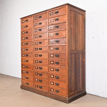 Monumental Antique Arts & Crafts Oak 36-Drawer File Cabinet or Chest of Drawers, Circa 1900