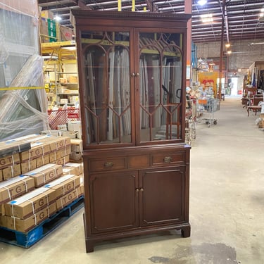 Vintage China Cabinet with Decorative Mullion Glass Doors