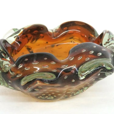 Murano Freeform Controlled Bubble Style Amber Sommerso Glass Ash Tray 2012B