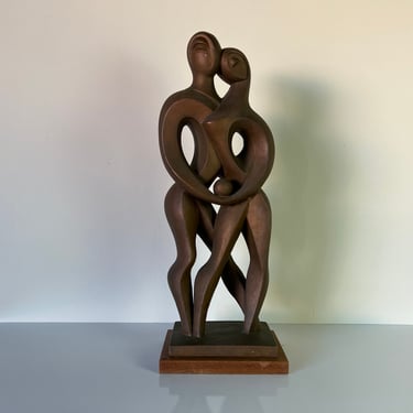 70's Vintage Zavel Silber " Adam & Eve" Faux Bronze Embrace Sculpture 